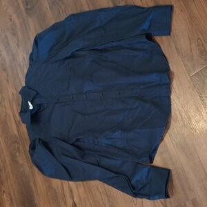 ONEDNA Navy Blue Puff Sleeve Long Button Down Top I